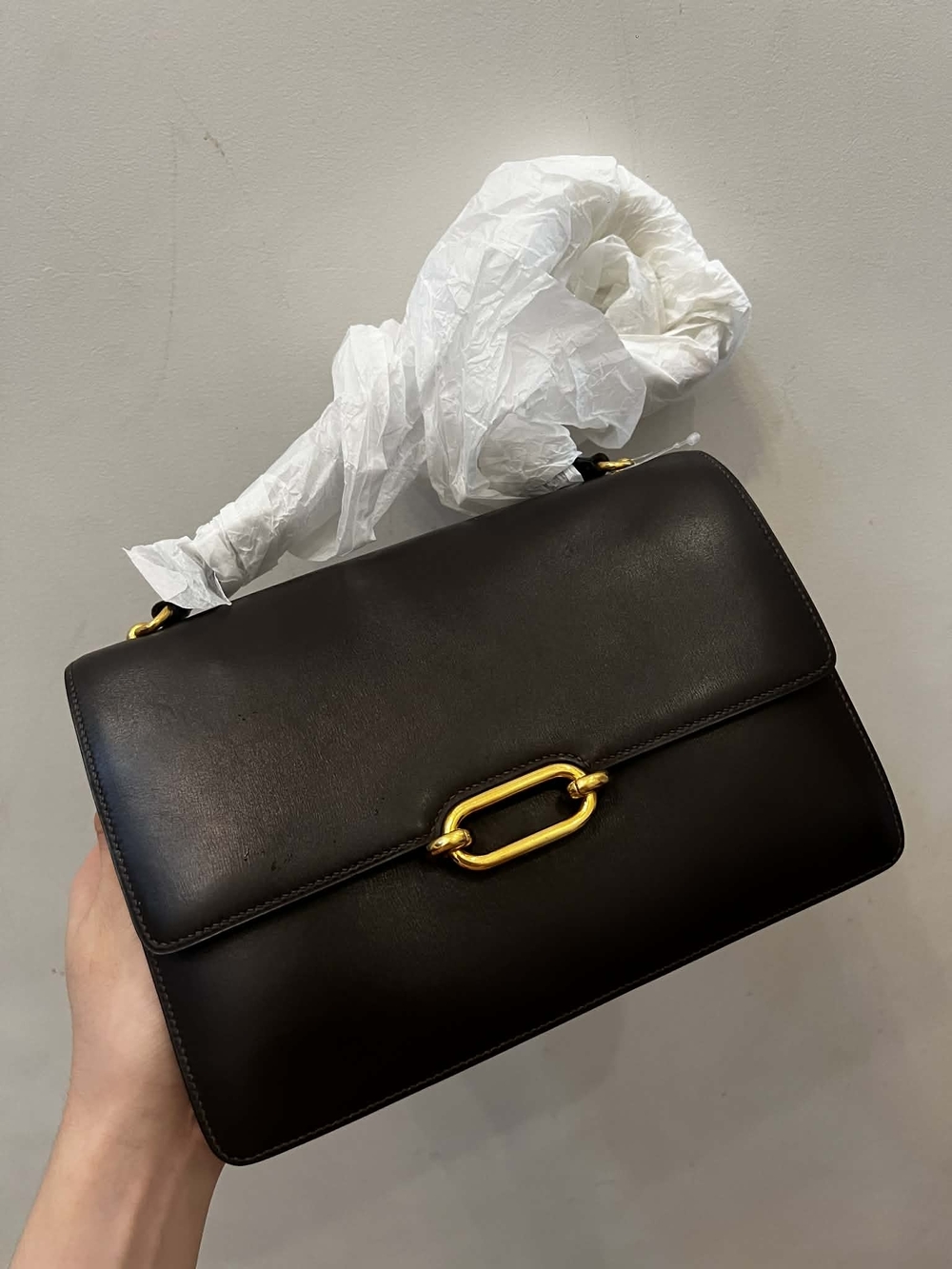 Rare Authentic Vintage HERMES Fonsbelle Dark Brown Box Calf Leather